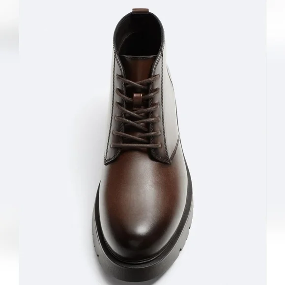 ❌️SOLD❌️ZARA LACE UP CHUNKY BOOTS BROWN SIZE 9 - Picture 3 of 6